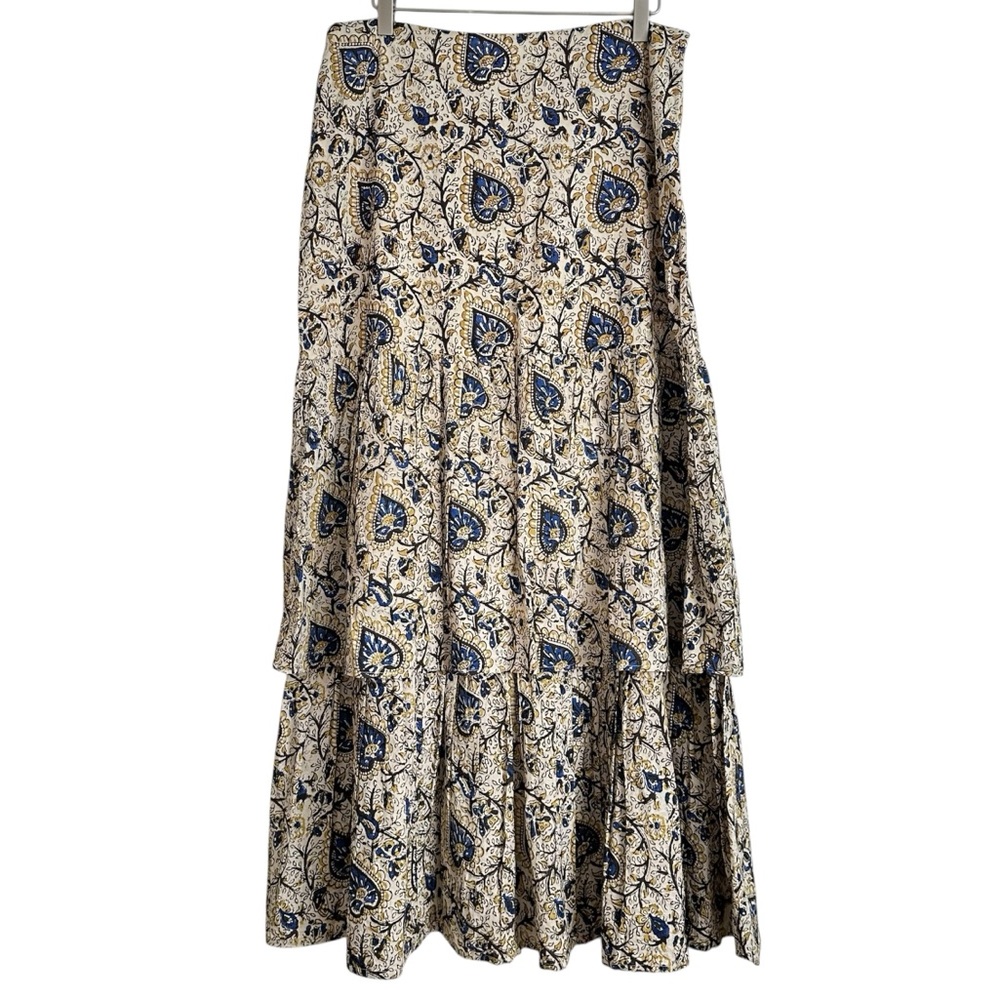 Anna Cate Amelia Tiered Ruffle Cotton Floral Maxi Skirt Large